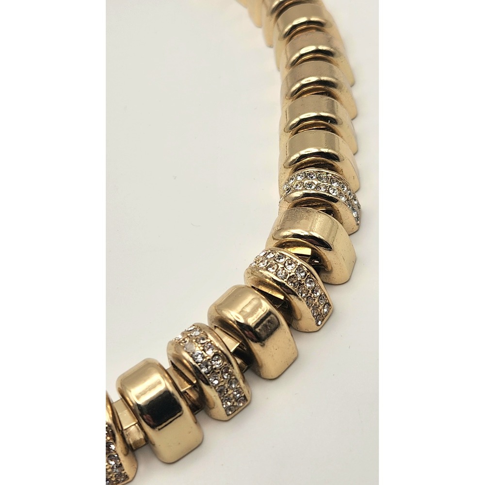Cache Gold Tone Rhinestone Ribbed Statement Collar Necklace 18 Inch - Picture 5 of 16